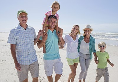 Three generations of family at beach