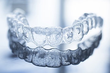 Clear Invisalign tray on tabletop