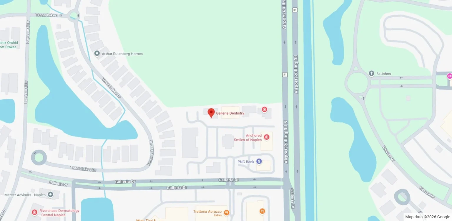 Map showing Galleria Dentistry at 9140 Galleria Ct. in Naples, FL
